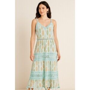 Anthropologie Me 2 Magic Women's Maxi Dress Blue Vicose 3X Floral Boho Peasant